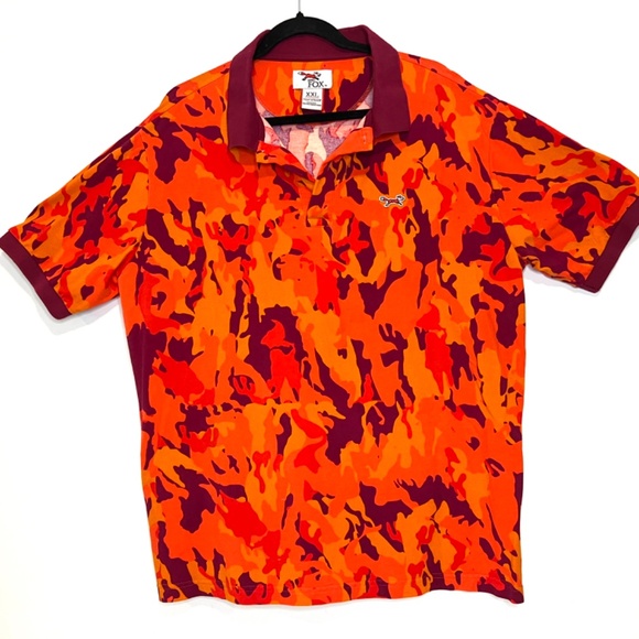 Retro Fox Men's Polo Short Sleeve Orange Camo 100% Cotton - Size 2XL - Picture 2 of 16